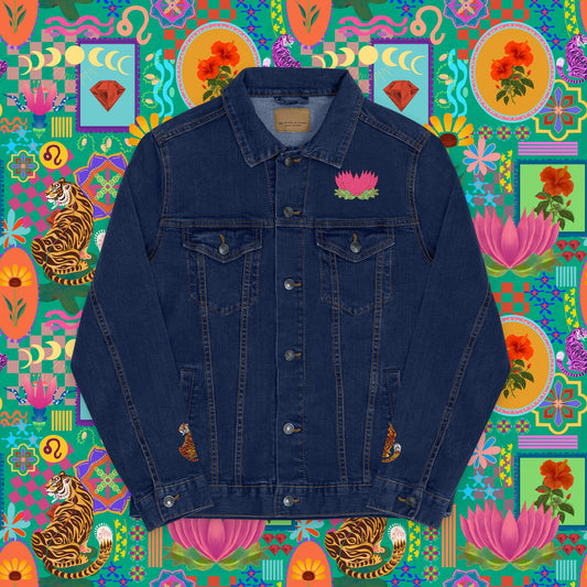 Tiger and lotus Embroidered Denim Jacket