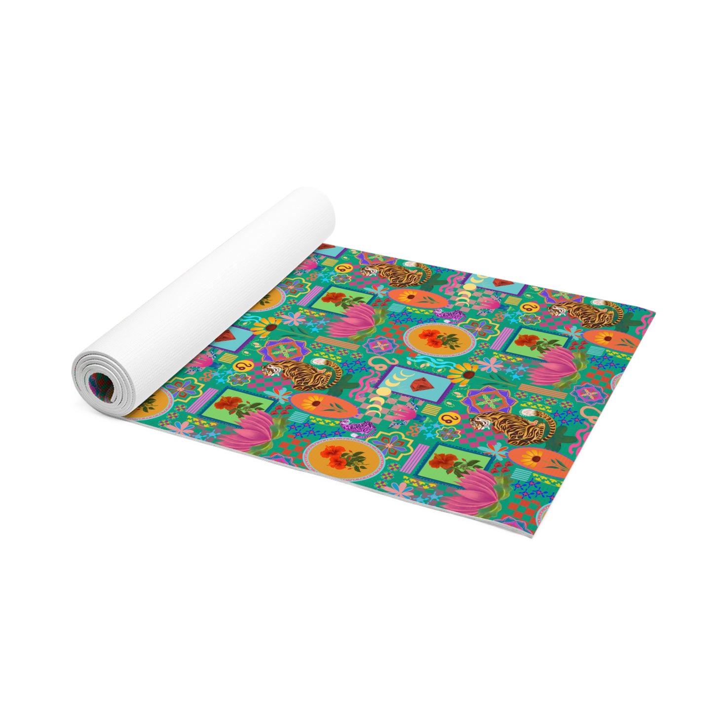 Yoga Mat - Majestic Tiger and Lotus Wallpaper Print