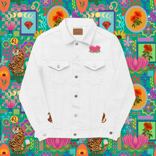 Tiger and lotus Embroidered Denim Jacket