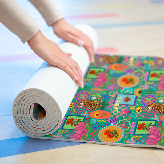 Yoga Mat - Majestic Tiger and Lotus Wallpaper Print