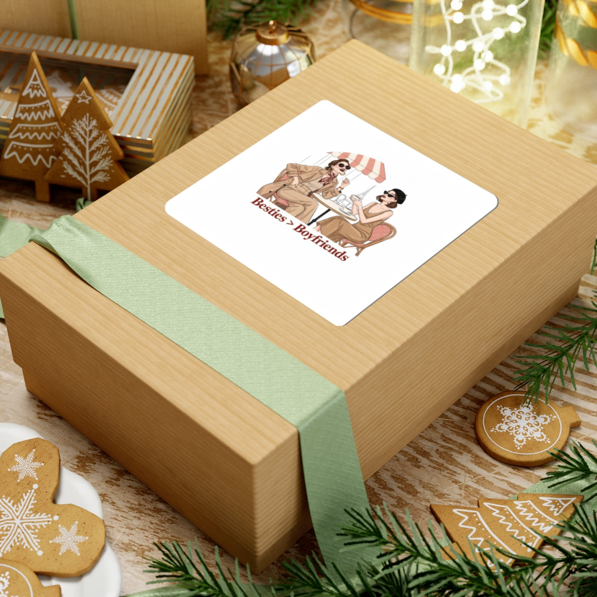 Besties > Boyfriends Kiss-Cut Stickers | Galentine’s Friendship, Pink Red Badge