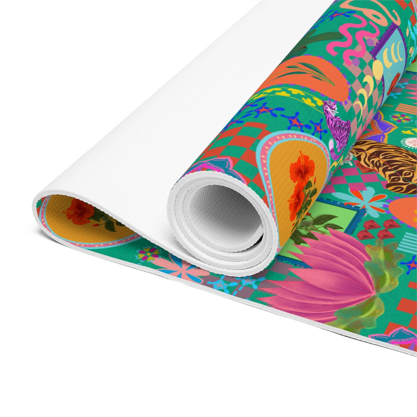 Yoga Mat - Majestic Tiger and Lotus Wallpaper Print