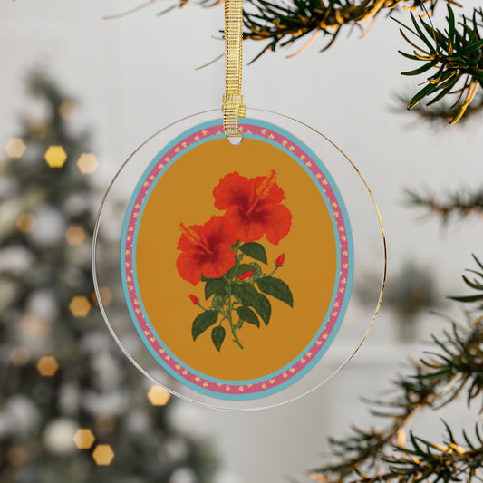 Acrylic Ornament - Hand-Drawn Hibiscus Motif